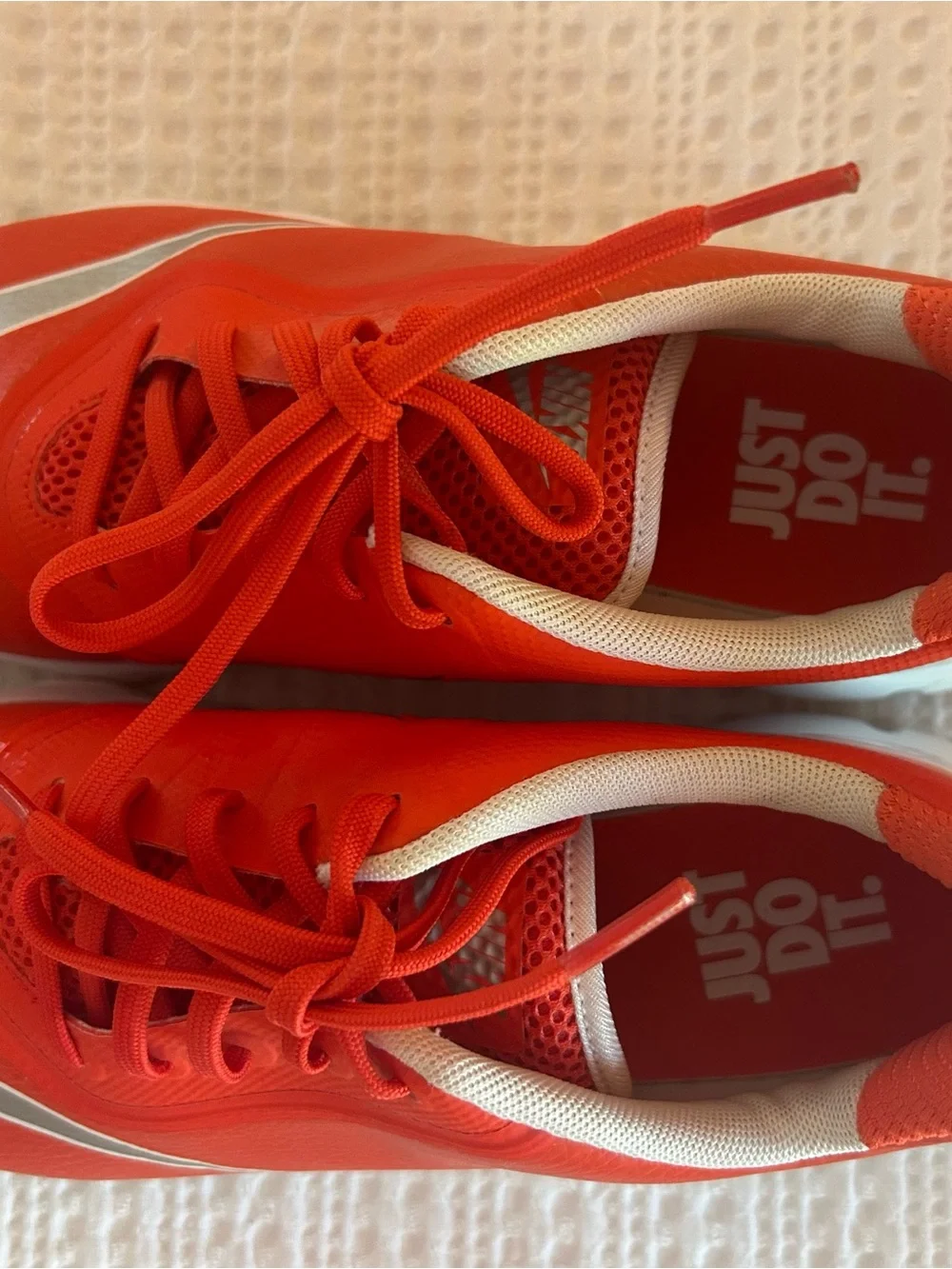 Nike Kids Red-Orange Gold Shoes with Silver Swoosh, Like new size 7Y